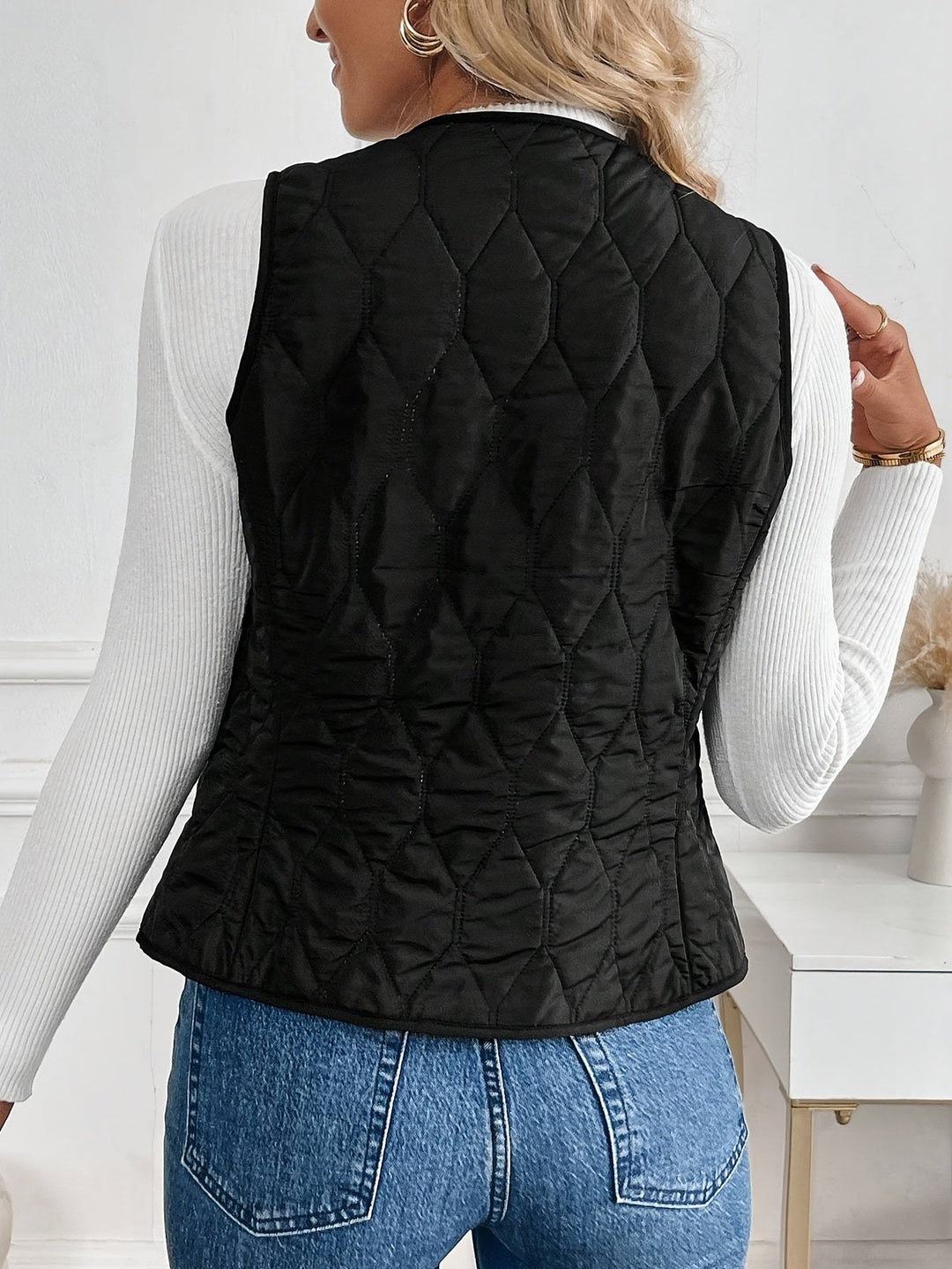 Black Reversible Quilted Vest for Women