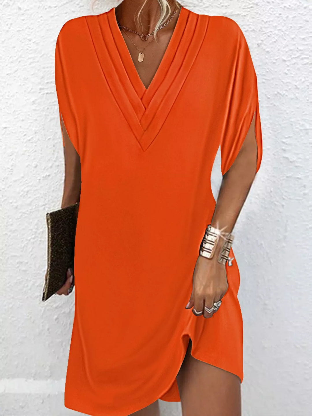 V-Neck Slit Sleeve Mini Dress for Women, Plus Size