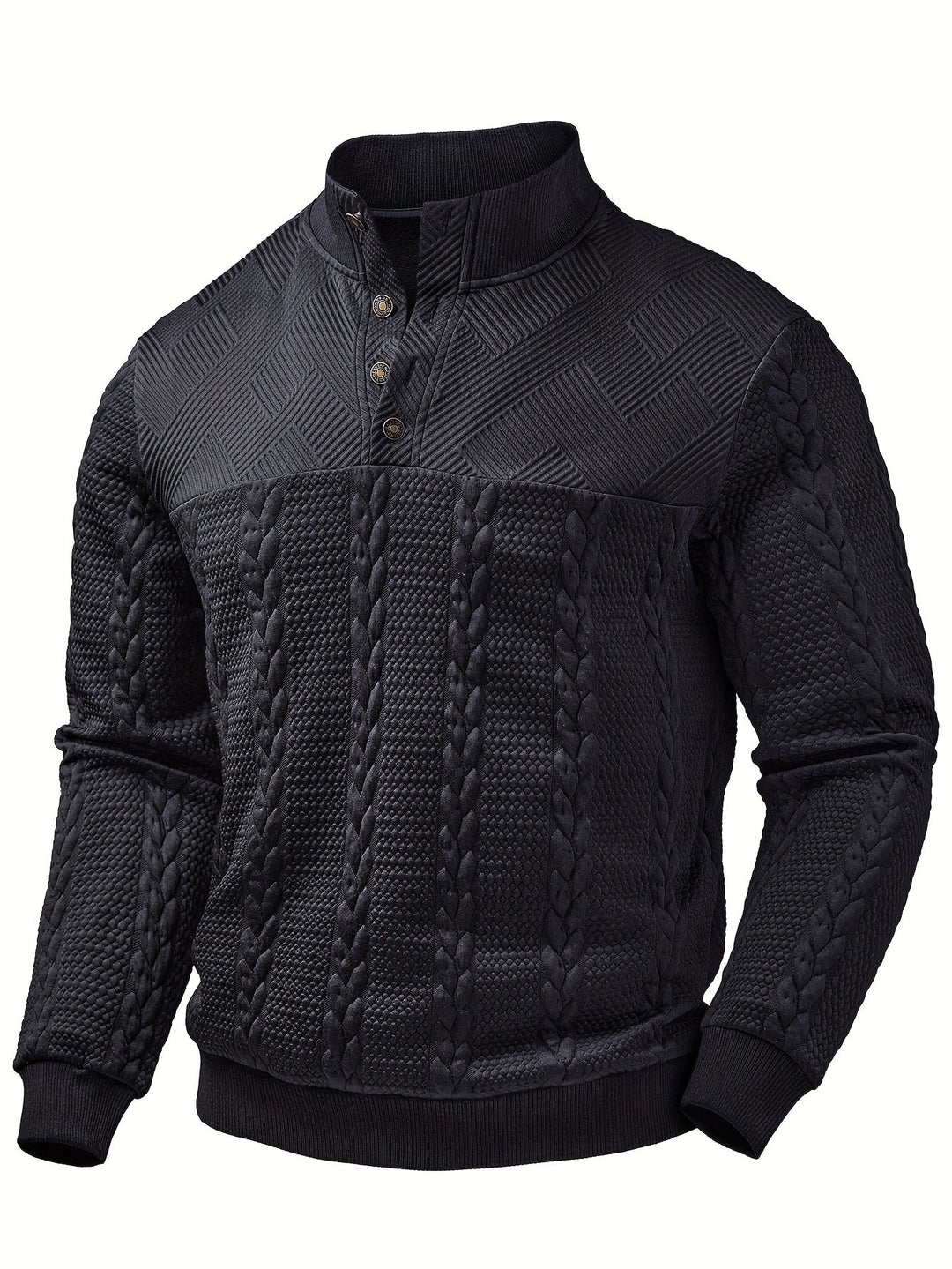 Textured Stand-Collar Pullover for Men