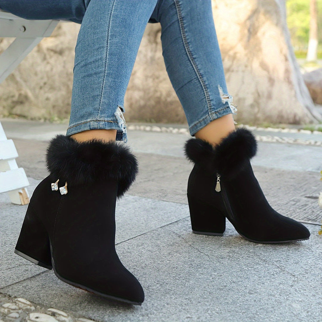 Warm Block-Heel Ankle Boots for Women