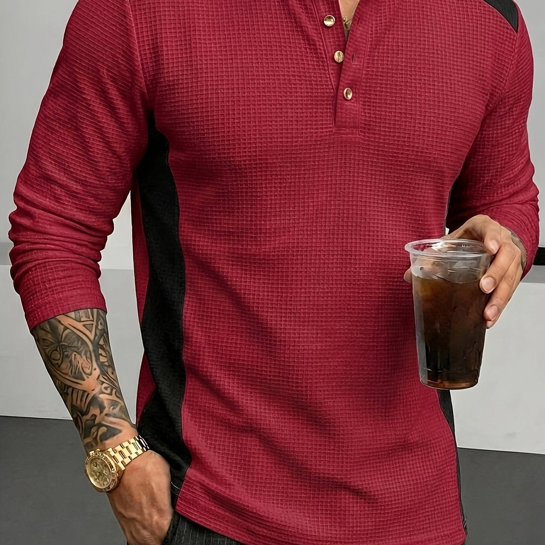 Textured Long-Sleeve Henley for Men, Plus Size