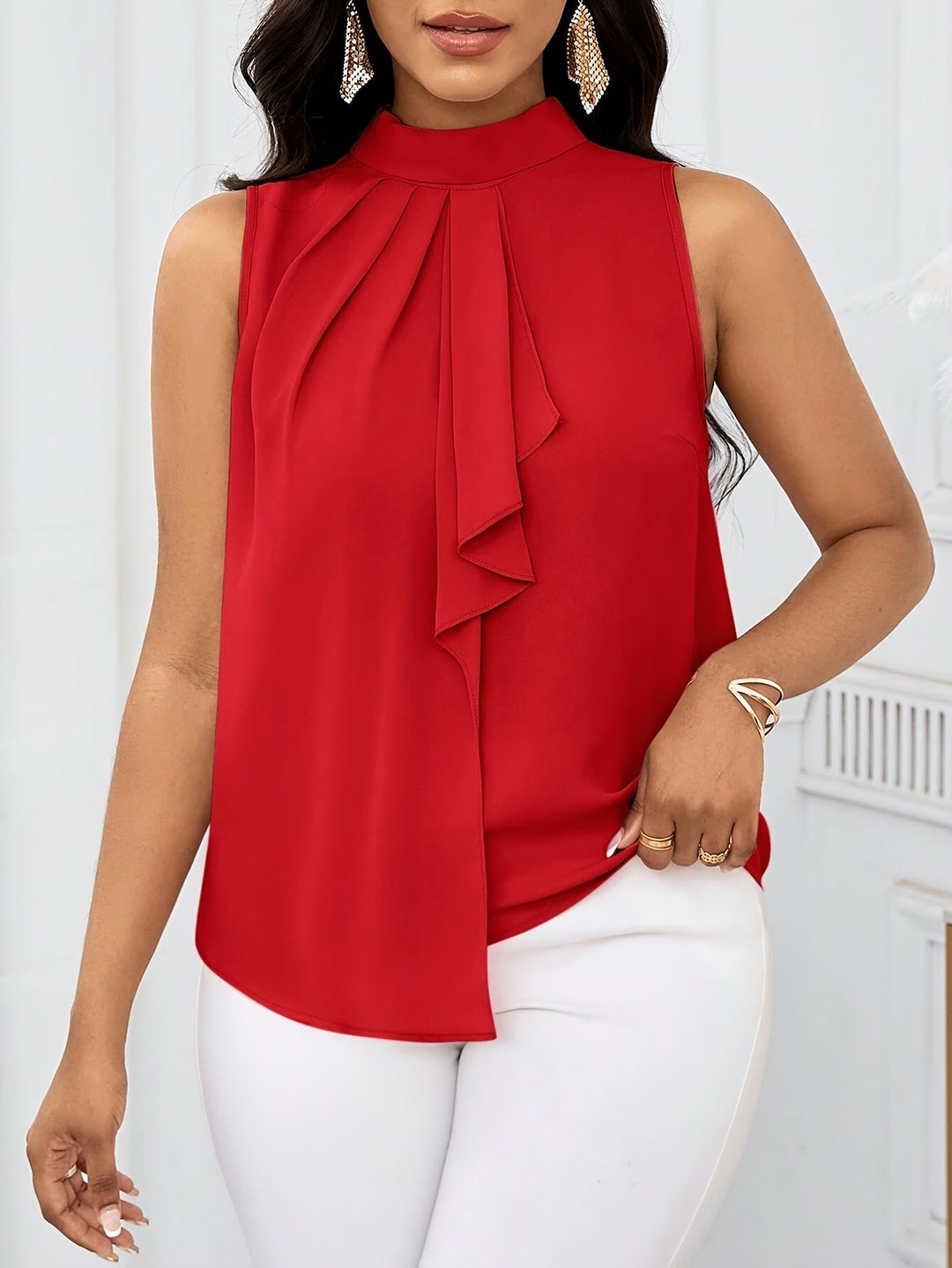 Bow-Neck Sleeveless Top for Women