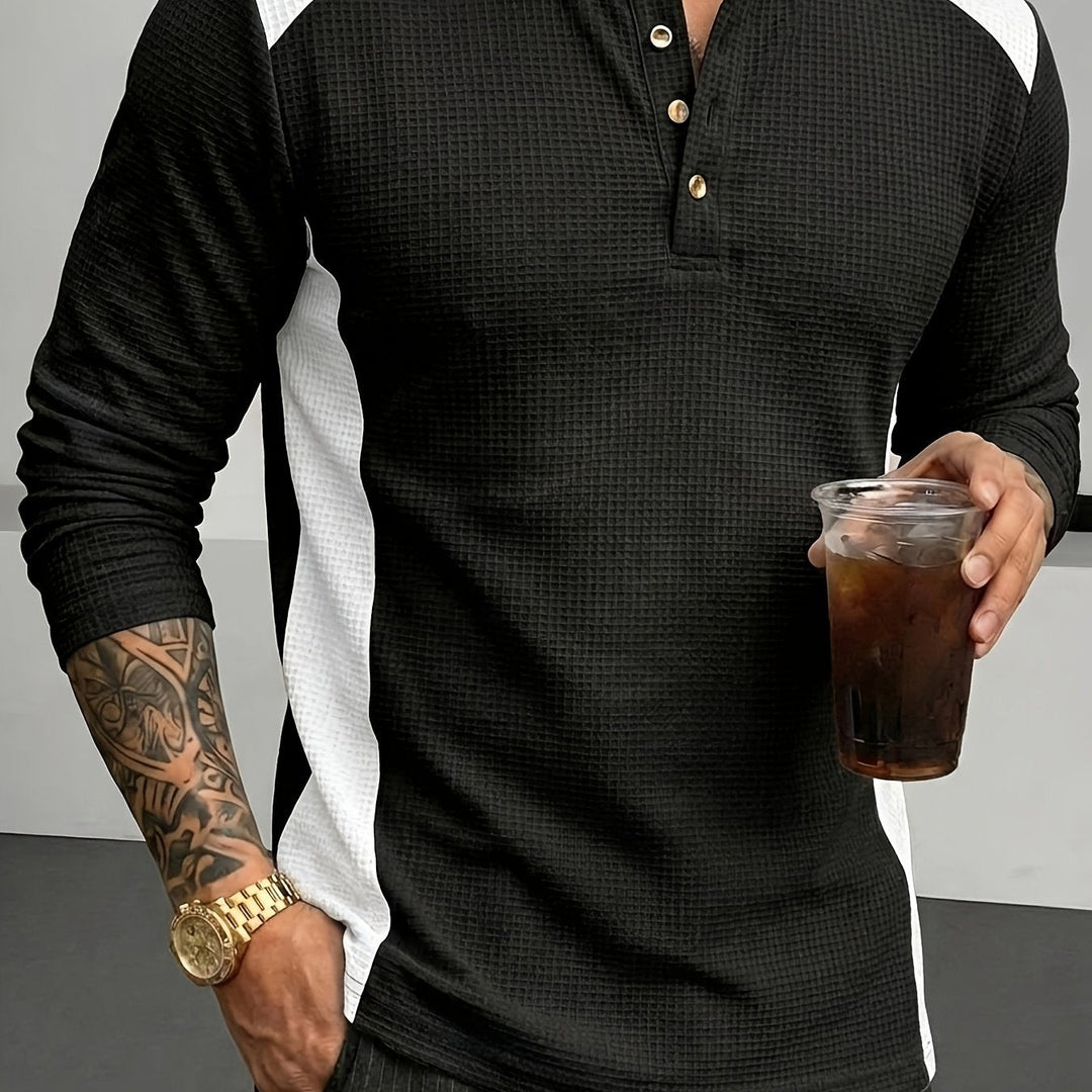 Textured Long-Sleeve Henley for Men, Plus Size