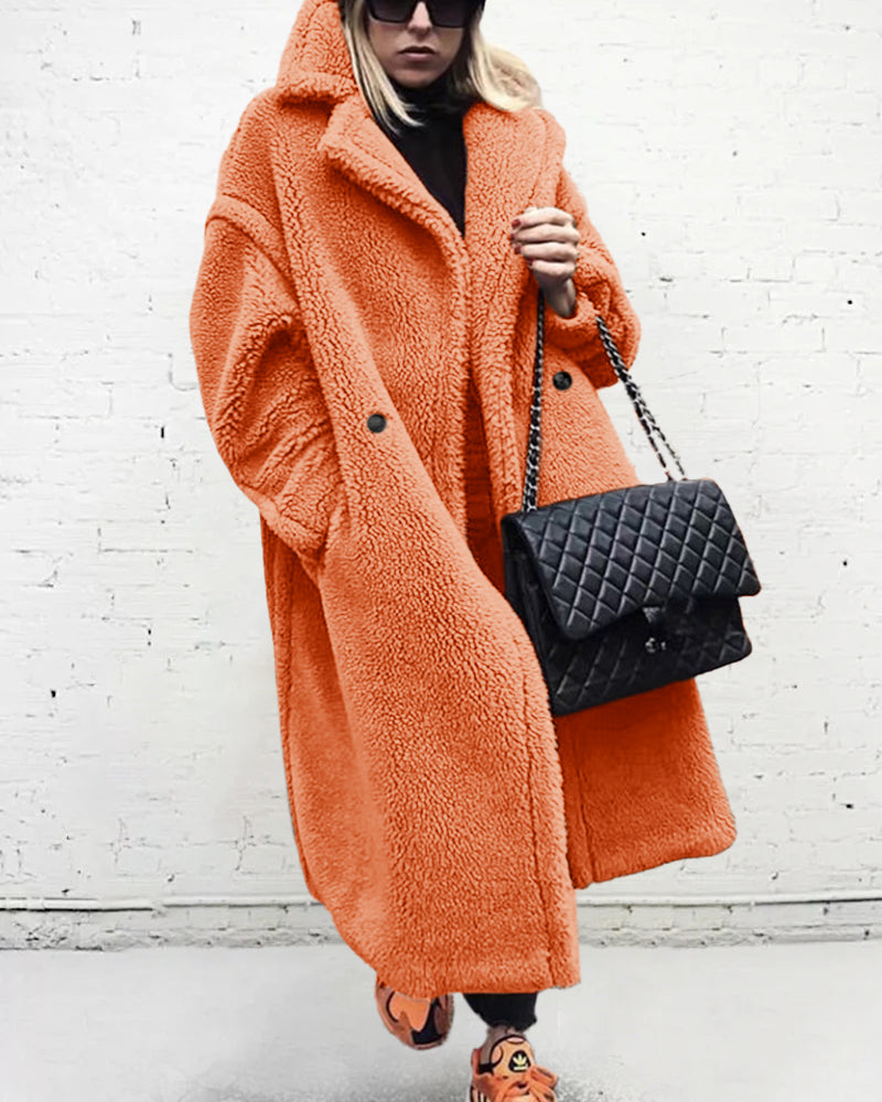 Women's Teddy Cotton Blend Winter Coat with Lapel Collar