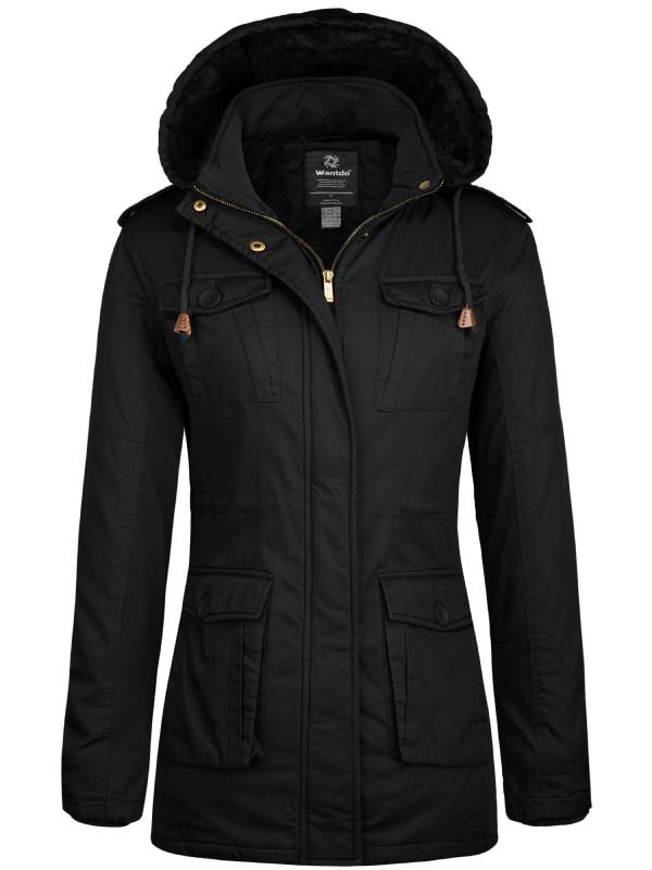 Women's Sherpa Hooded Lined Warm Parka – Black