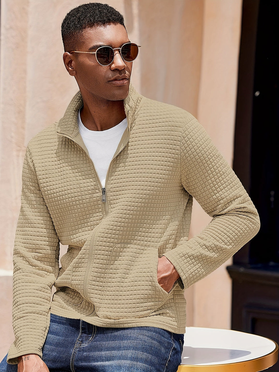 Zip-Up Jacket for Men, Textured Style