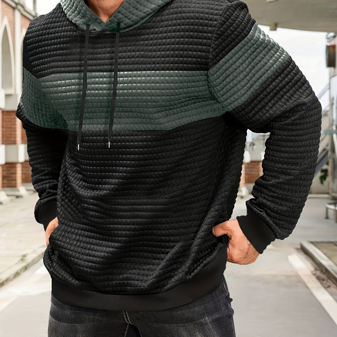 Colour-Block Hoodie for Men, Textured Style