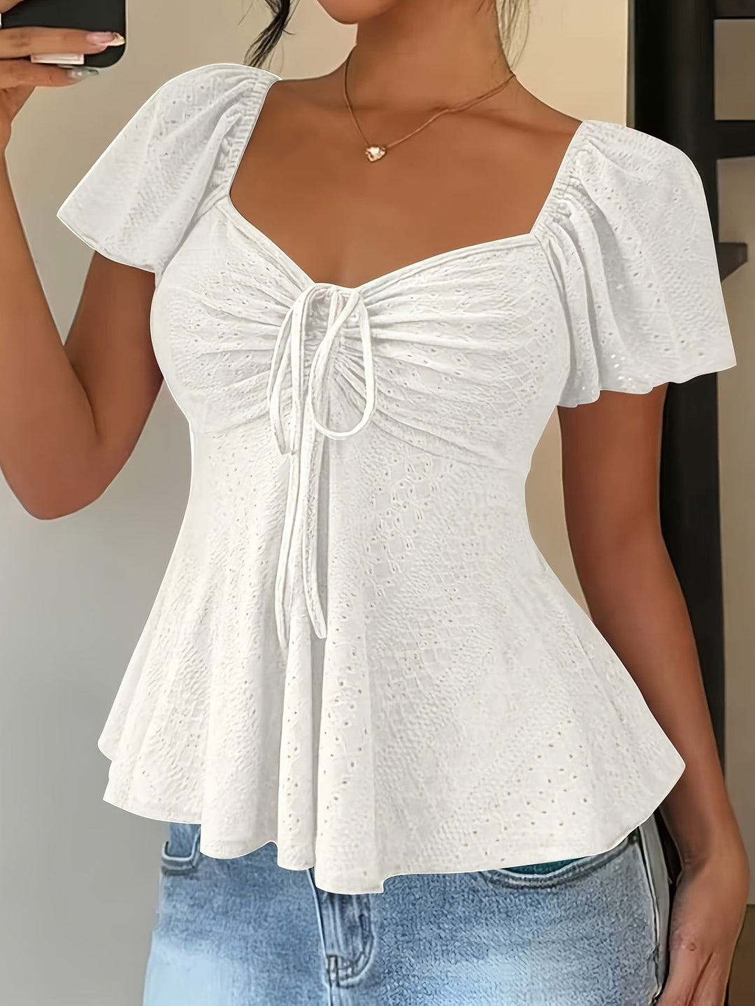 Flutter-Sleeve Peplum Top for Women