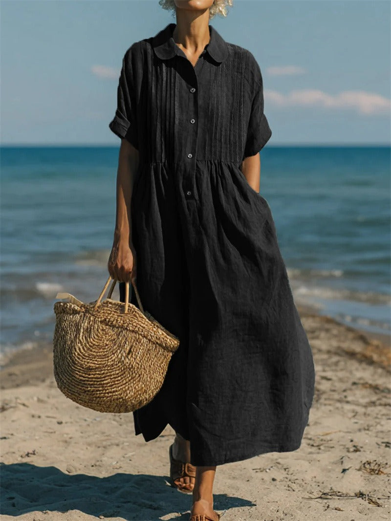 Button Mid Sleeve Dress for Women, Casual Style