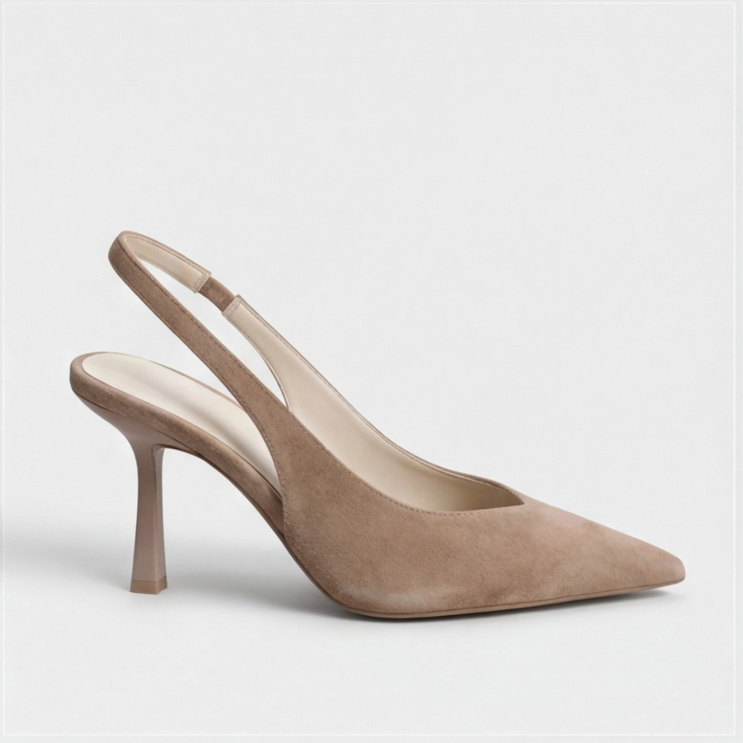 Beige Orthopedic Sling Back Pointed Heels for Women