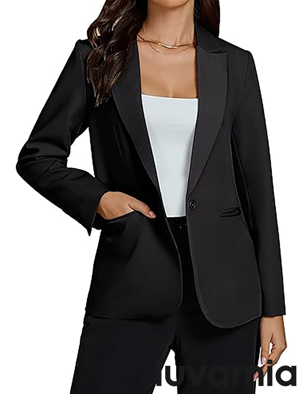 Women's Lapel Long Sleeve Pocketed Business Blazer – Black