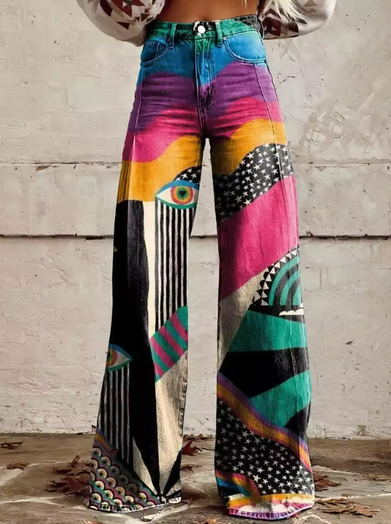 Multicolor Elegant Flared Pants Boho Chic Pants