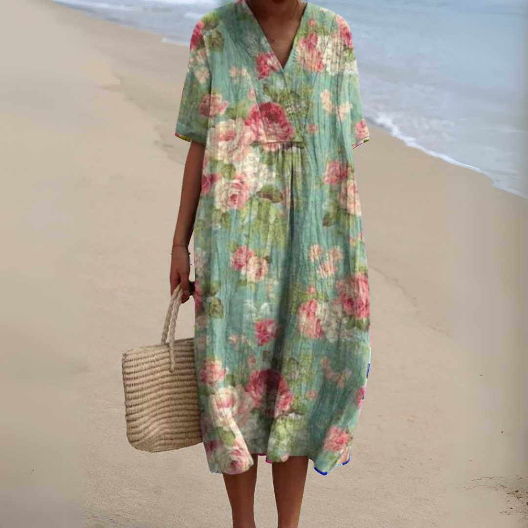Elegant Floral V-Neck Dress for Women