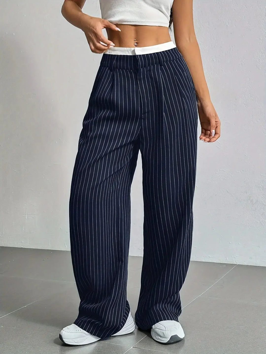 Striped Wide Pants for Women, Casual Style