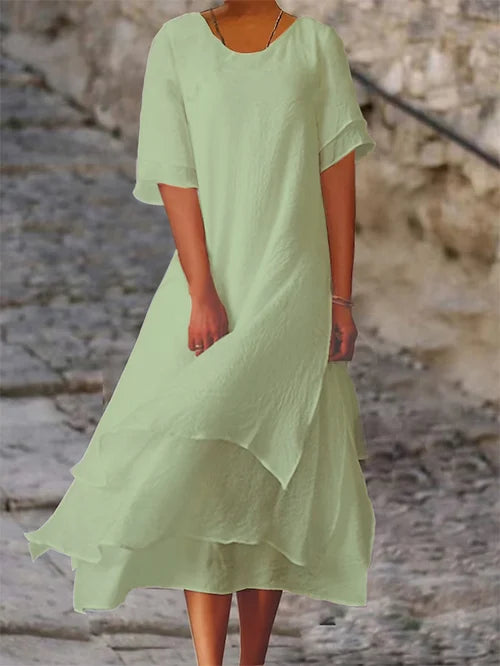 Double-Layer Short-Sleeved Dress for Women, Plus Size