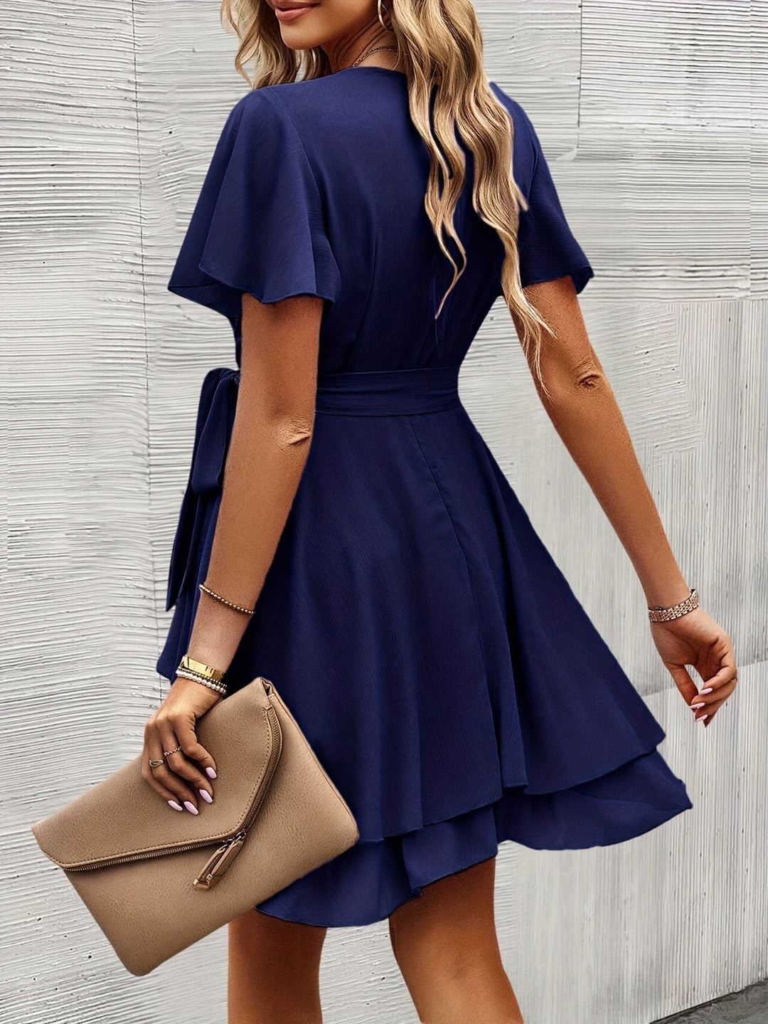 Pale Pinkish Gray Ruffled Wrap Dress for Women