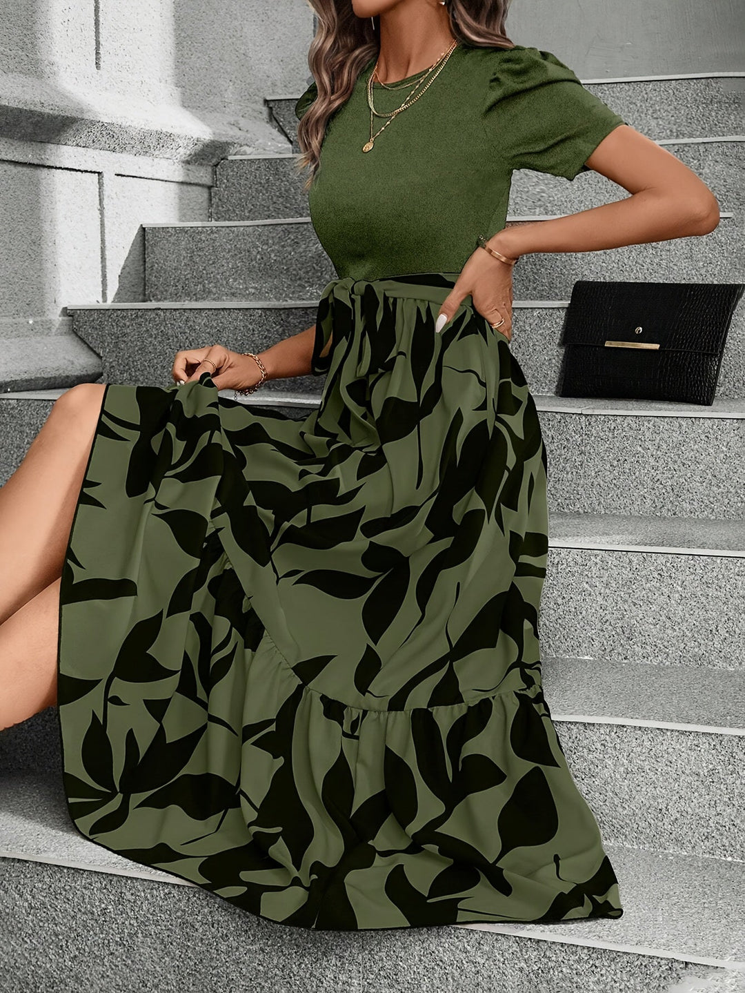 Ladies Printed Tiered Maxi Dress