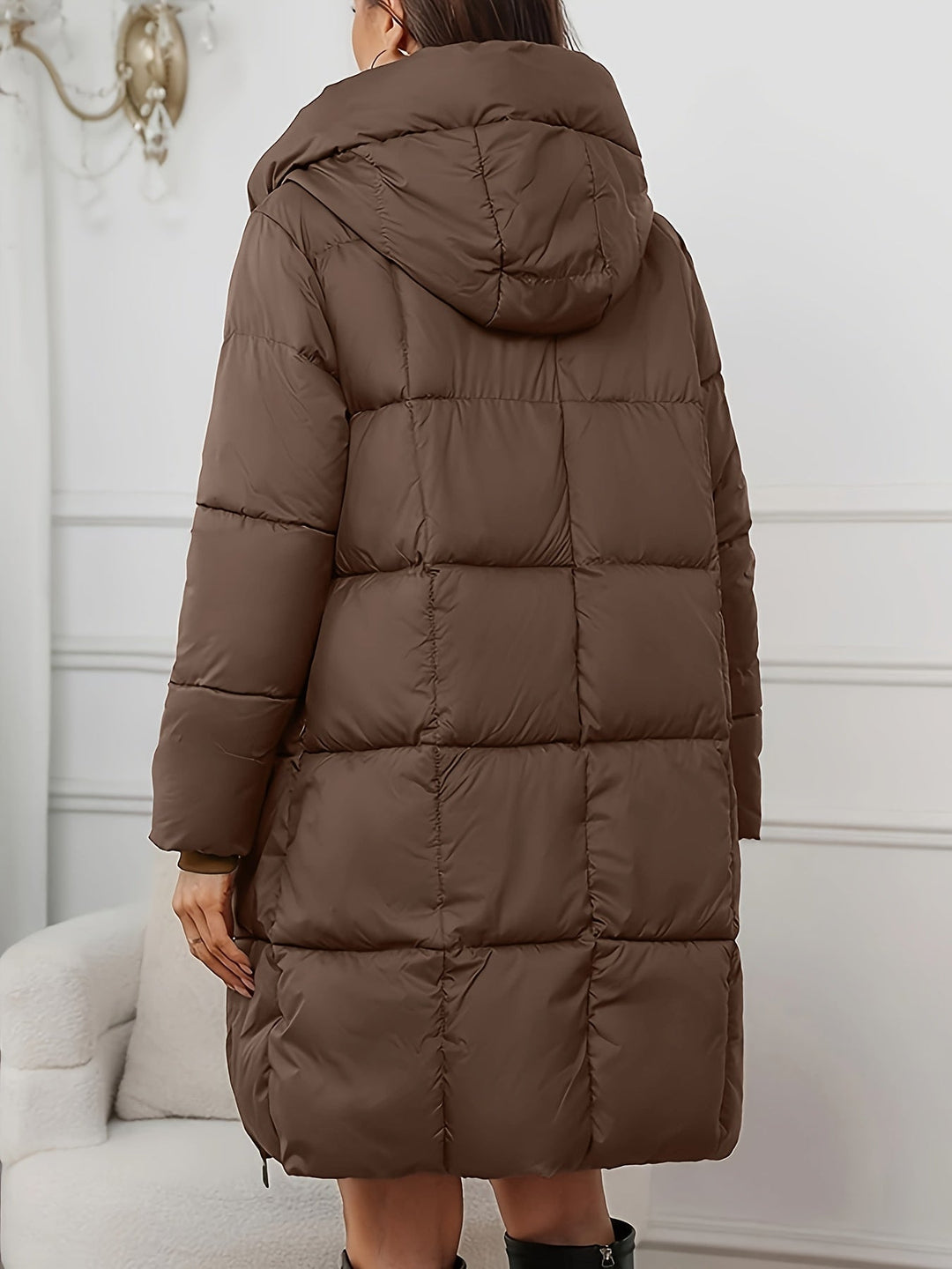 Hooded Longline Puffer Coat for Women