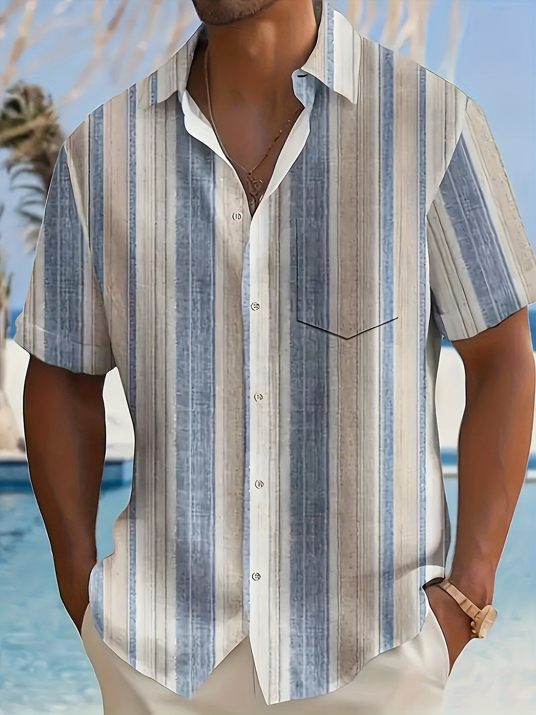 Relaxed Striped Short Sleeve Shirt for Men, Plus Size