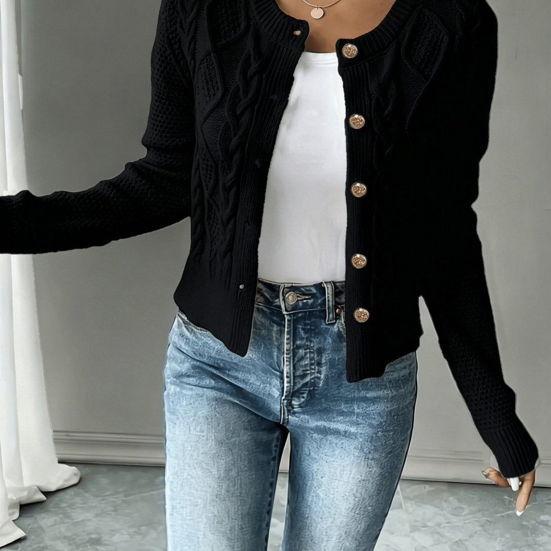 Cable-Knit Button-Front Cardigan for Women
