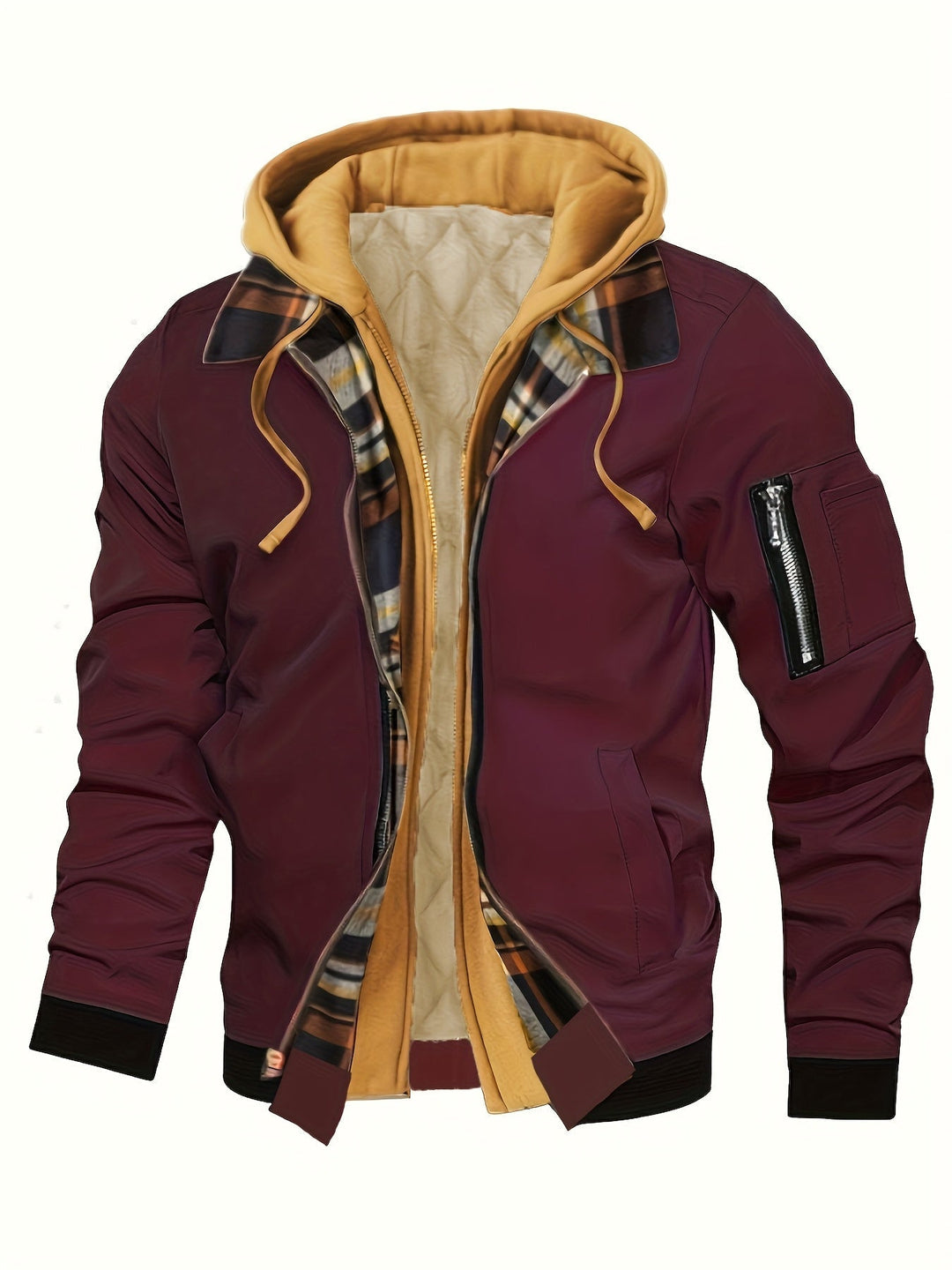 Hooded Warm-Lined Zip Jacket for Men, Plus Size