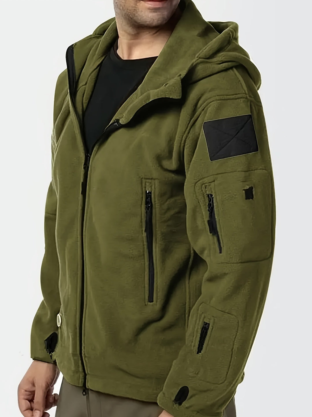 Rugged Hooded Zip Jacket for Men, Plus Size