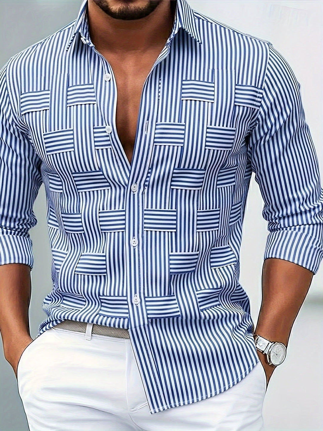 Refined Striped Long Sleeve Shirt for Men