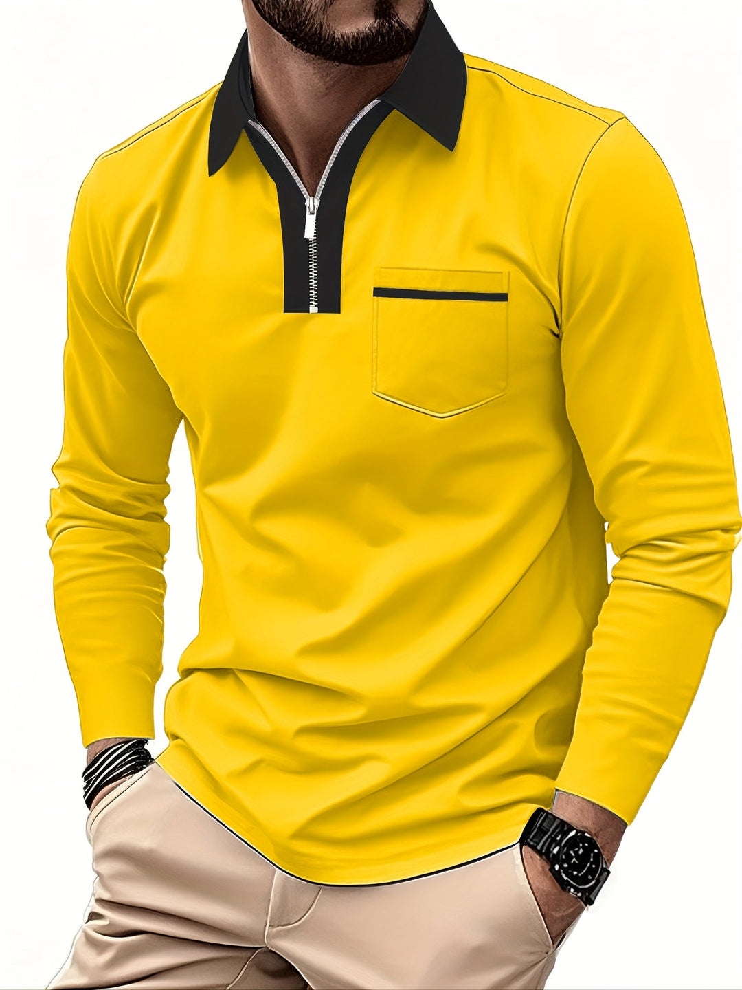 Refined Zip-Collar Polo Shirt for Men, Plus Size