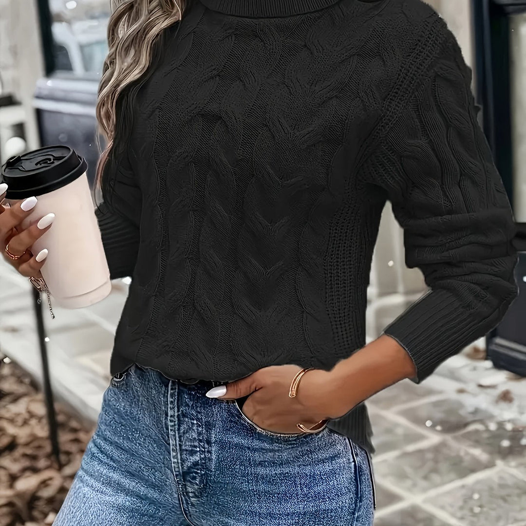 Cable-Knit Turtleneck Sweater for Women, Cozy Style