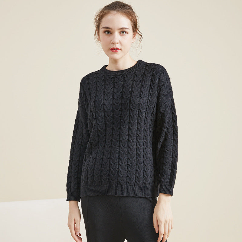 Women's Cable Knit Sweater – Black, Gray