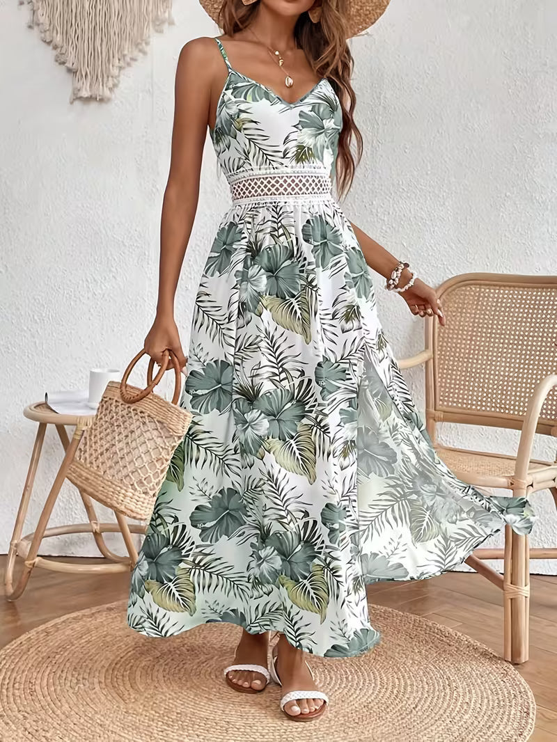 Floral Print Sleeveless Split Dress for Women