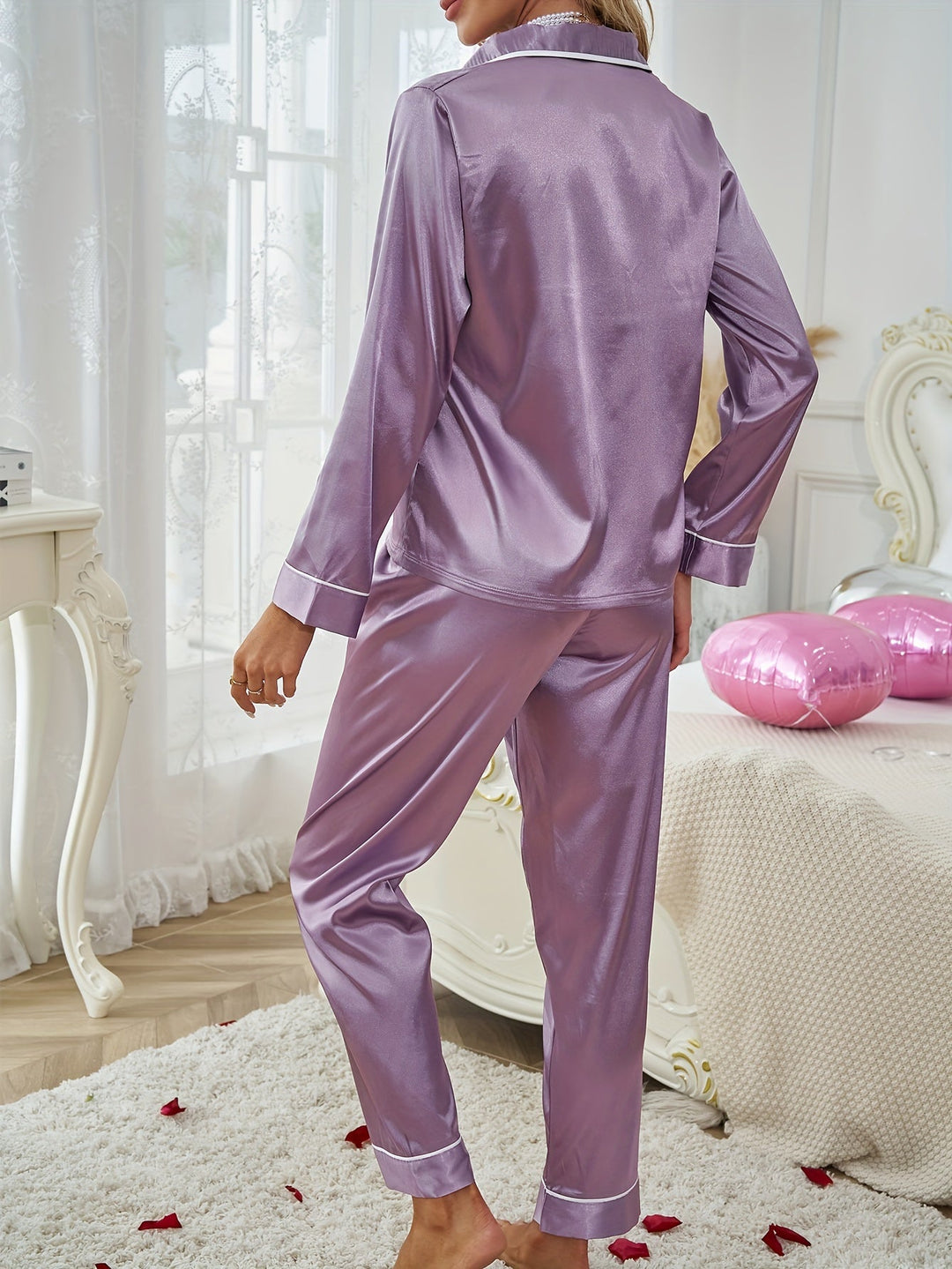 Long-Sleeve Two-Piece Lounge Set for Women, Elegant Style