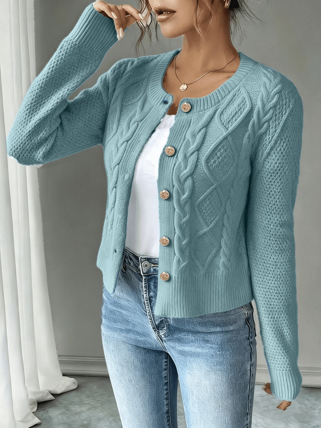 Cable-Knit Button-Front Cardigan for Women