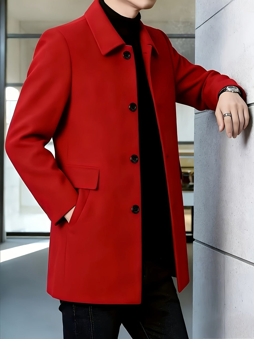 Single-Breasted Overcoat, Men's Refined Fit