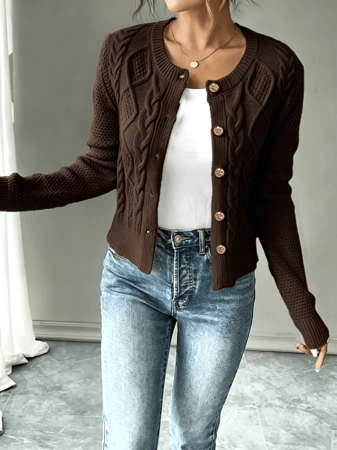 Cable-Knit Button-Front Cardigan for Women