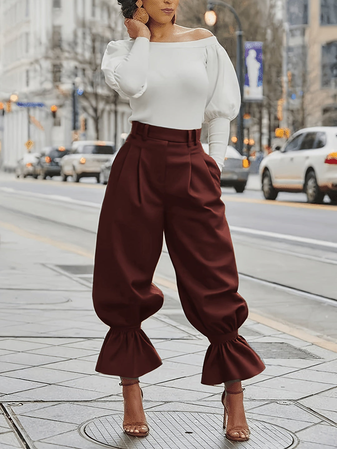 Ruffled-Hem Wide-Leg Trousers for Women