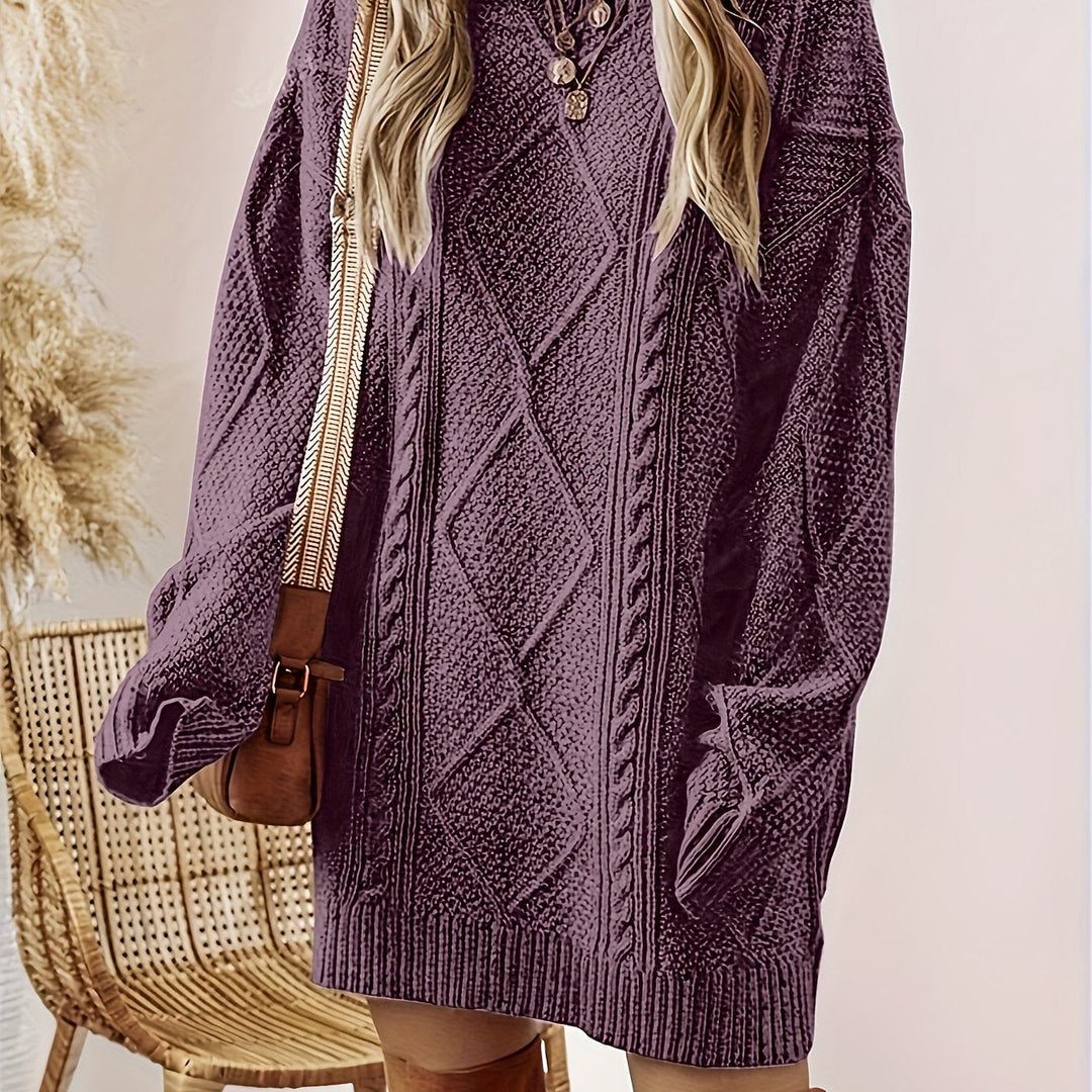Purple Cable-Knit Sweater Dress for Women