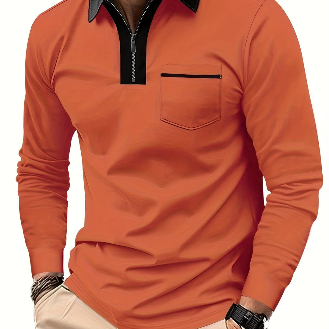 Refined Zip-Collar Polo Shirt for Men, Plus Size