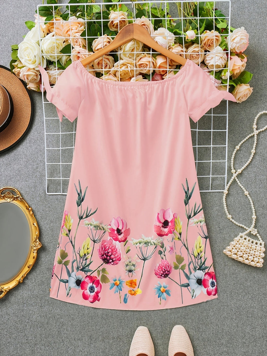 Women's Off-Shoulder Floral Bow Dress