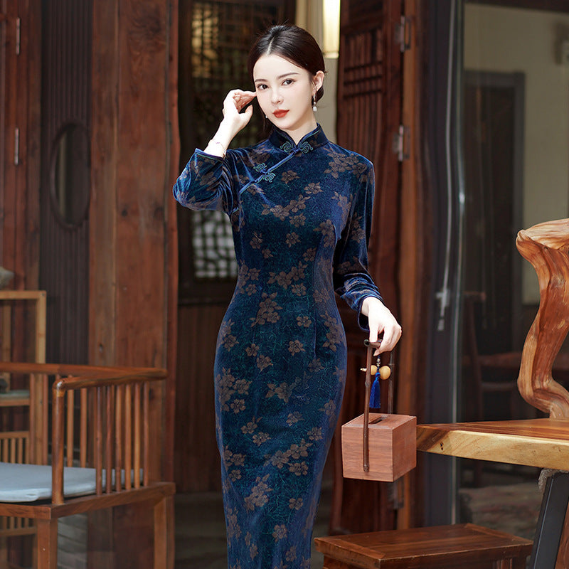 Women's Retro Velvet Cheongsam Dress