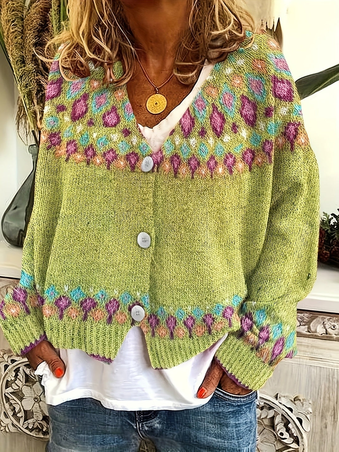 Nordic Patterned Cardigan for Women
