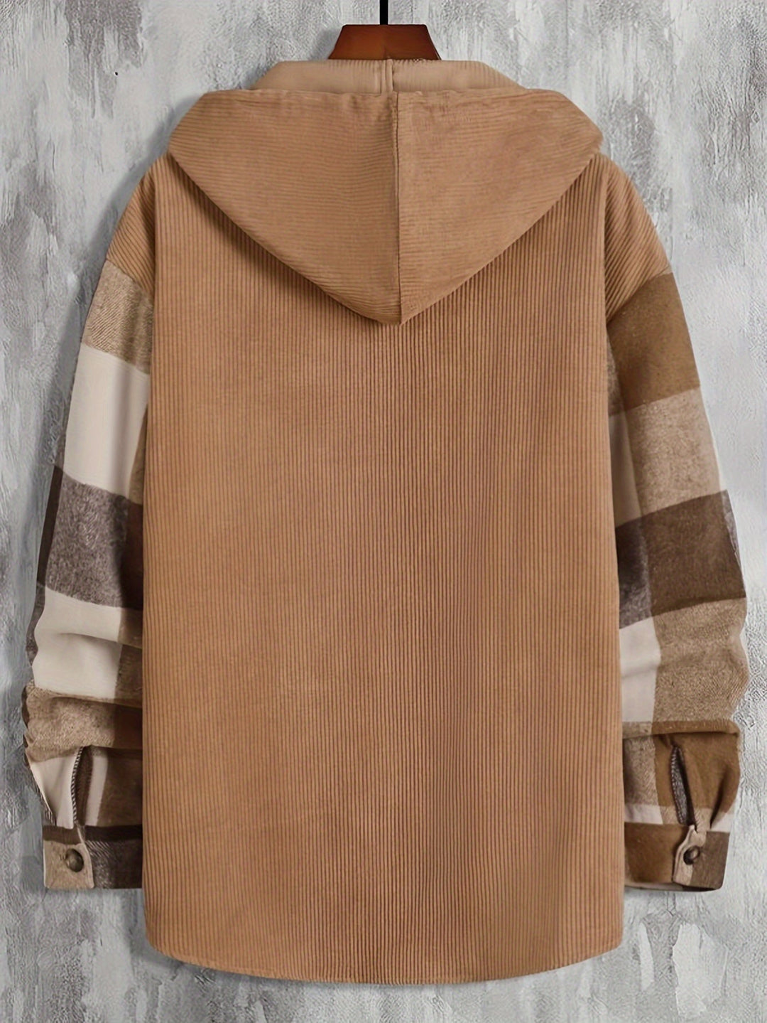 Rust Checked Hooded Overshirt Jacket for Men