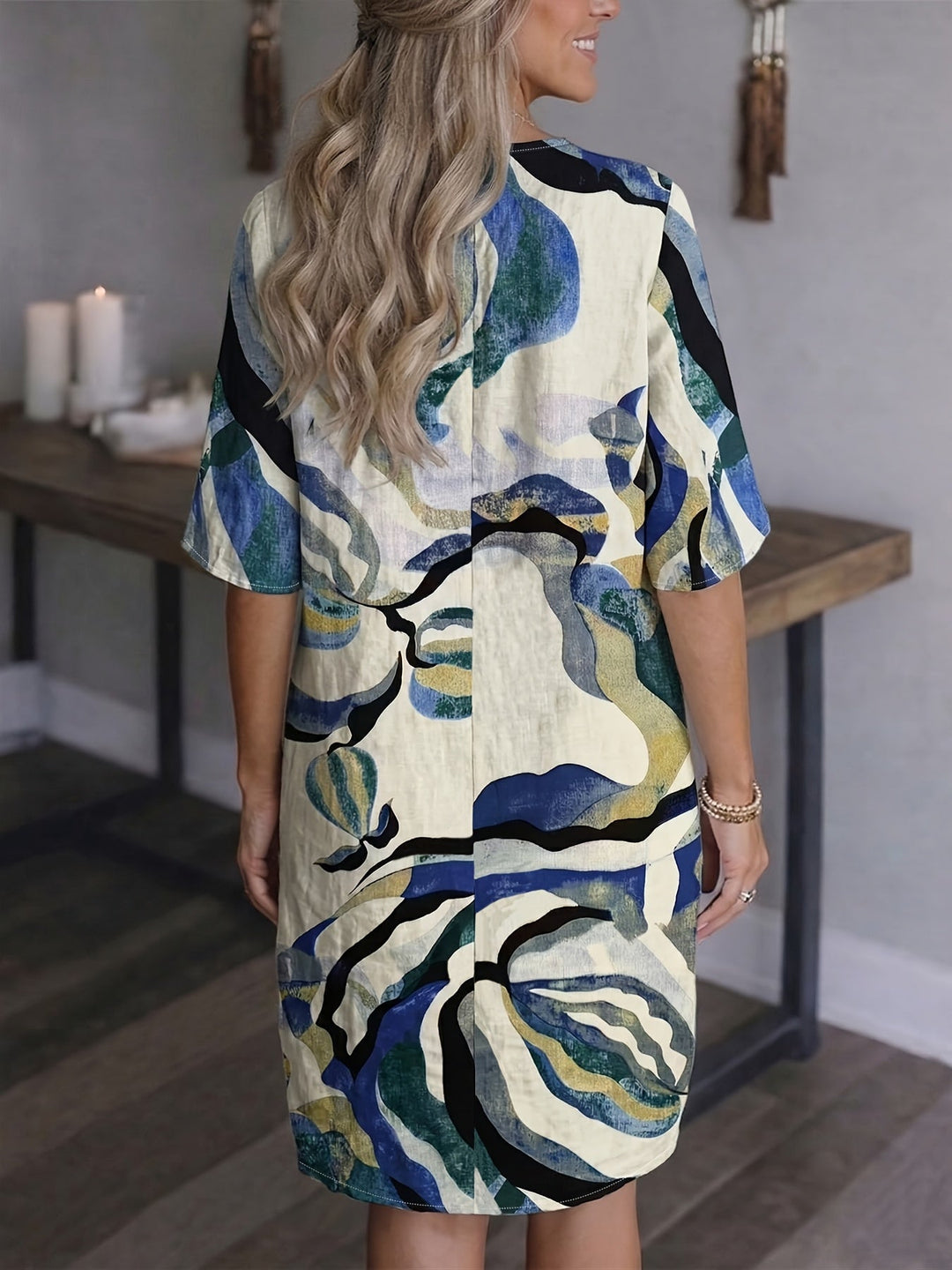 Artful Print Shift Dress for Women