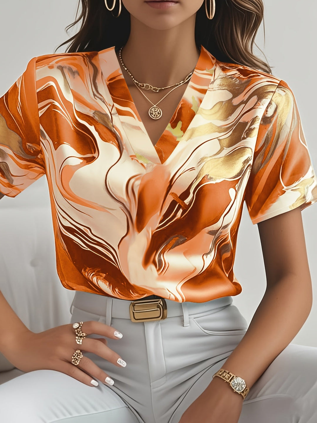 Artful Swirl-Print Blouse for Women