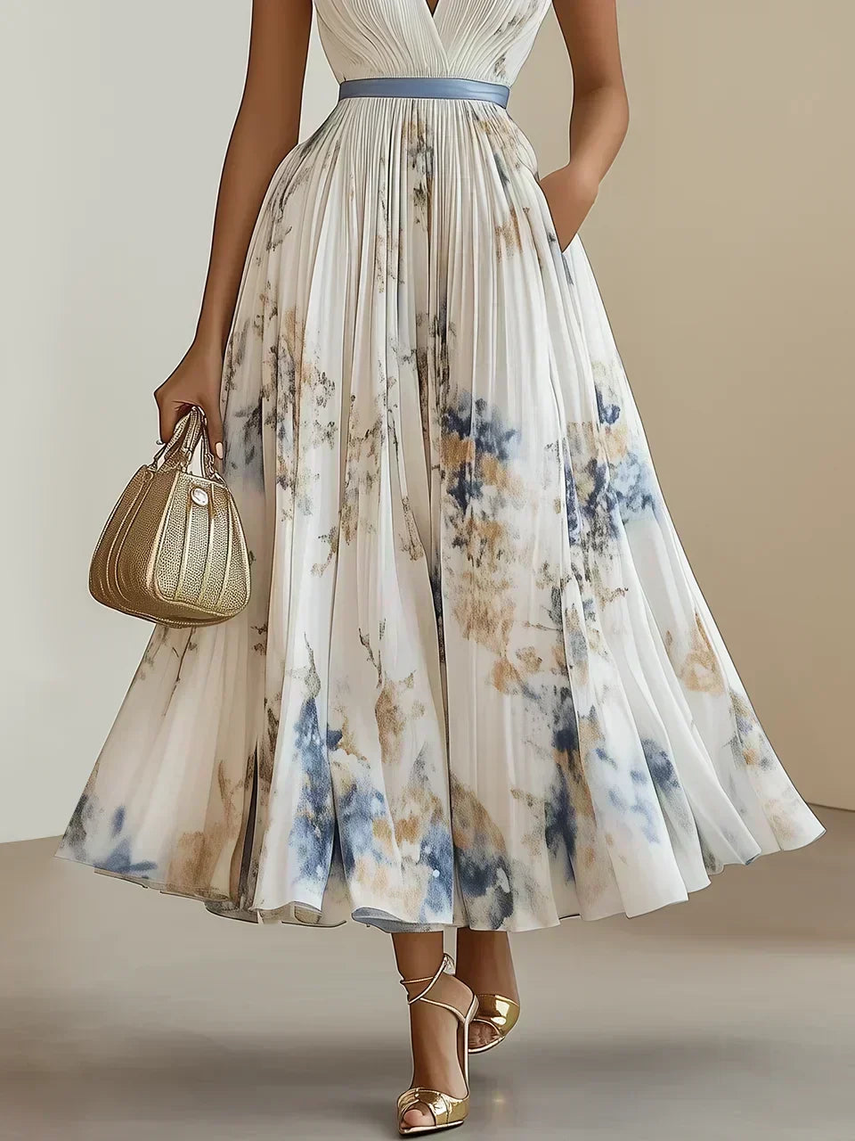 Sleeveless Long V-Neck Dress for Women, Elegant Style