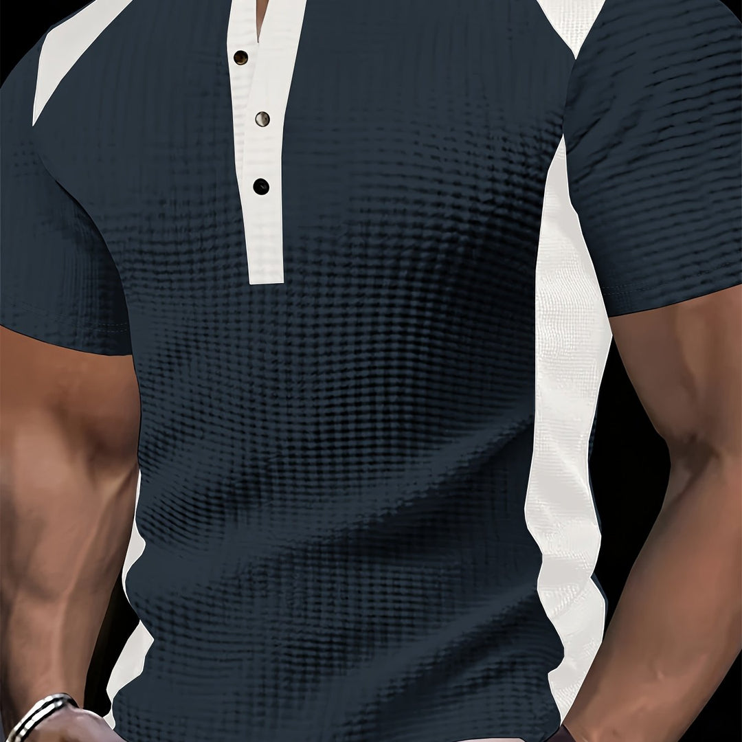 Contrast Henley Shirt for Men, Textured Style