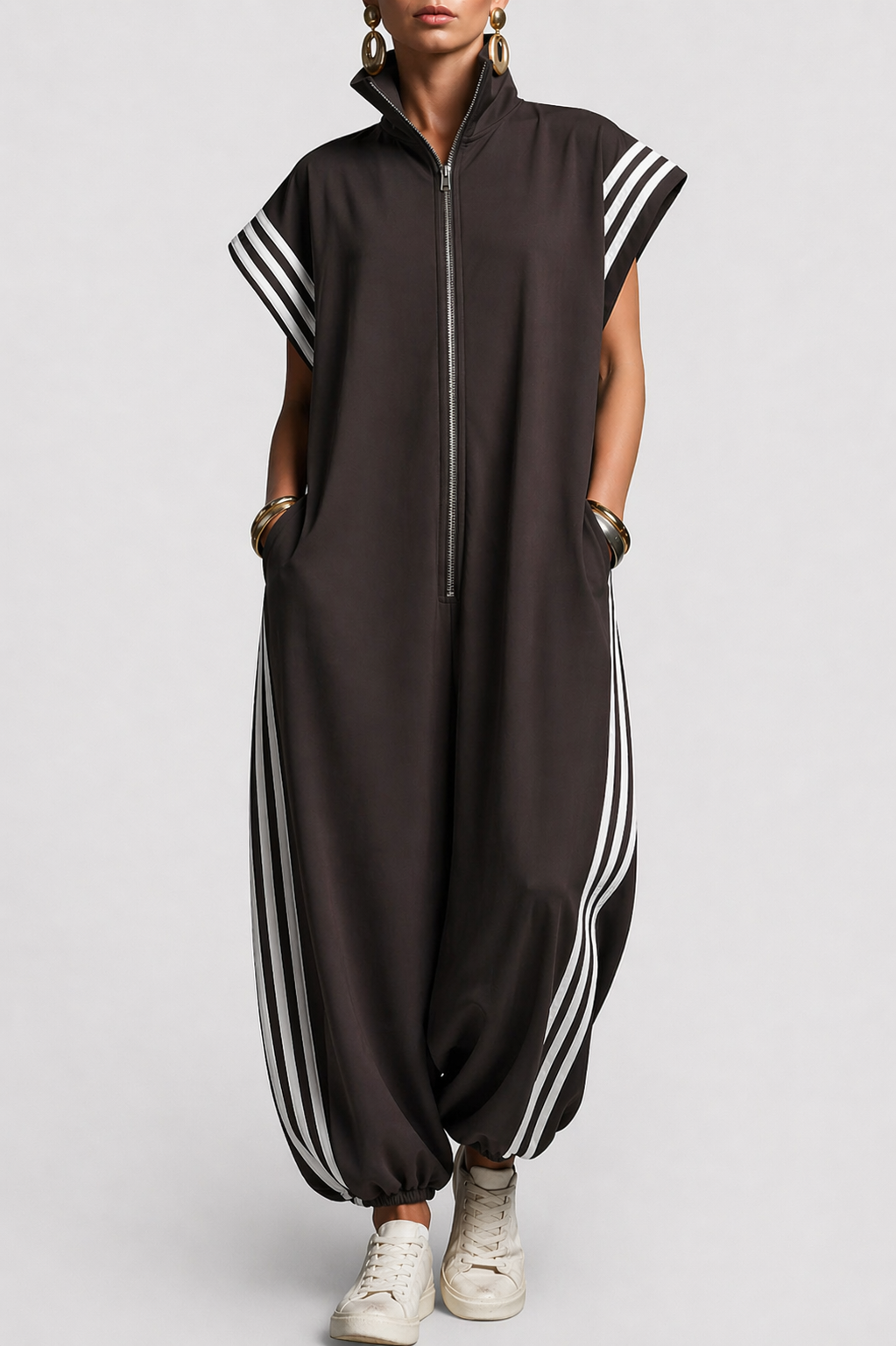 Sleeveless Zip Neck Jumpsuit for Women, Stylish Style