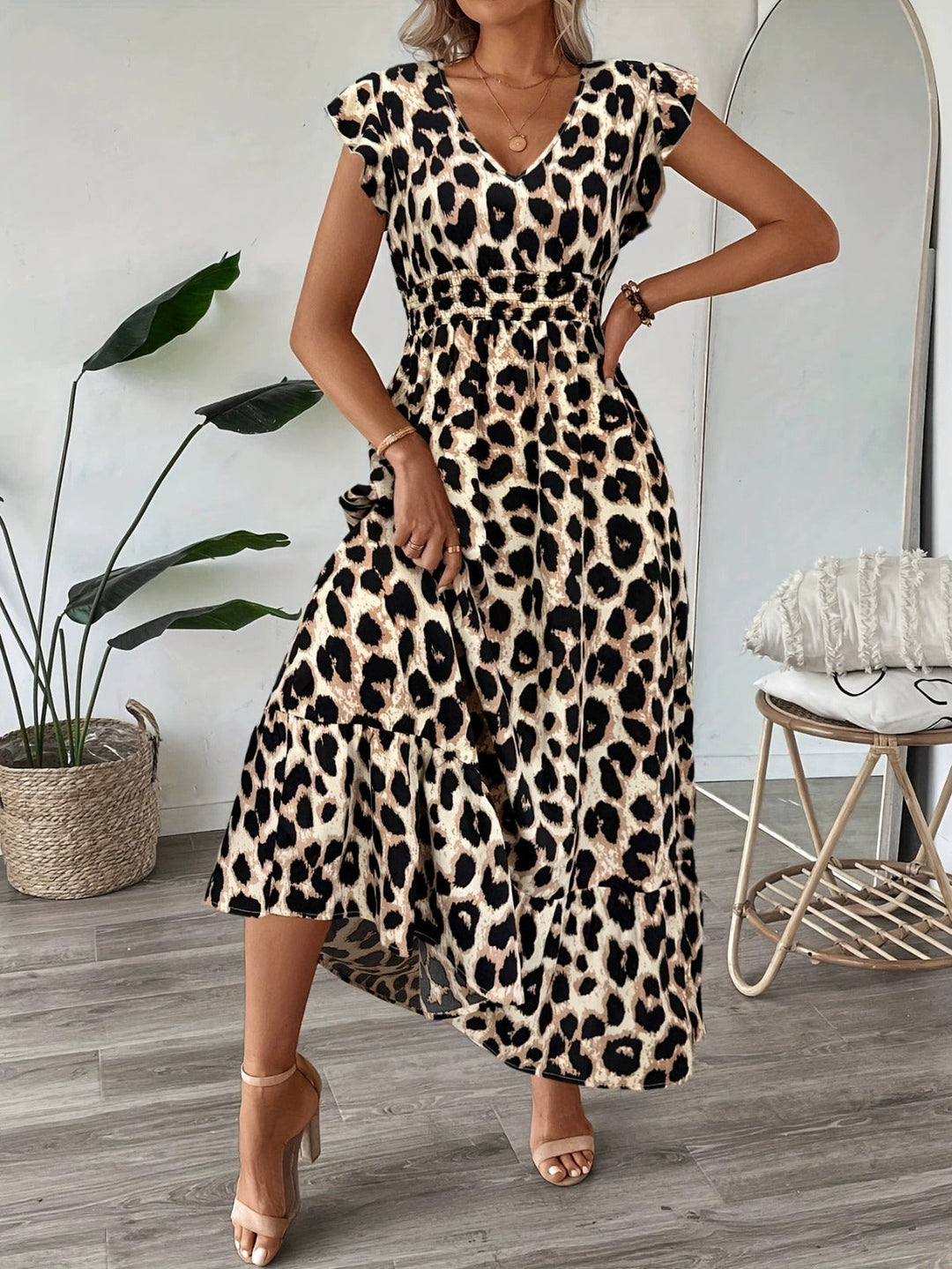 Baroque-Print V-Neck Maxi Dress for Women
