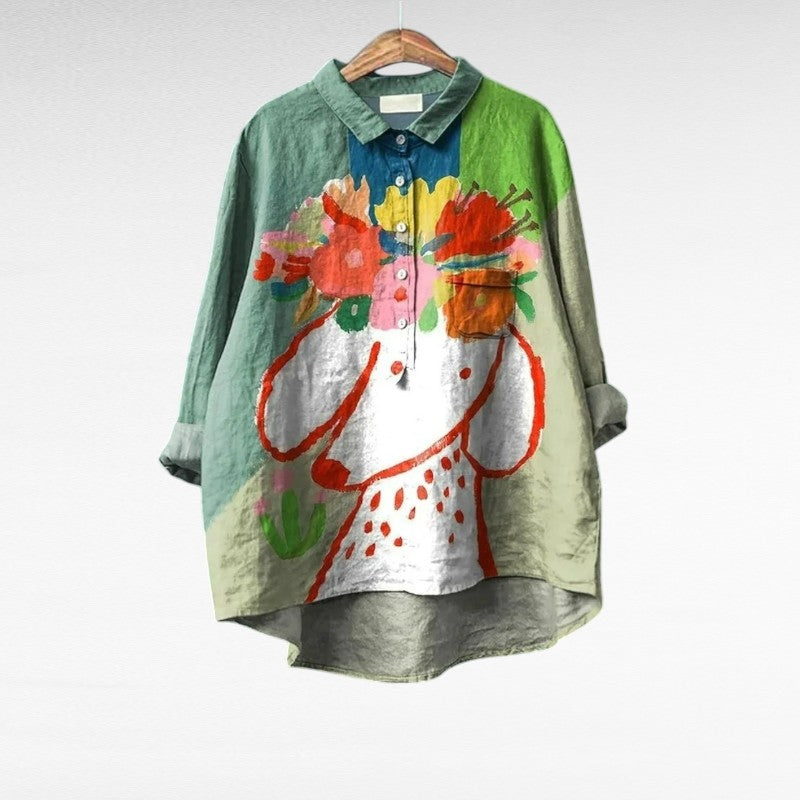 Stylish Floral Art Long Sleeve Blouse for Women, Plus Size
