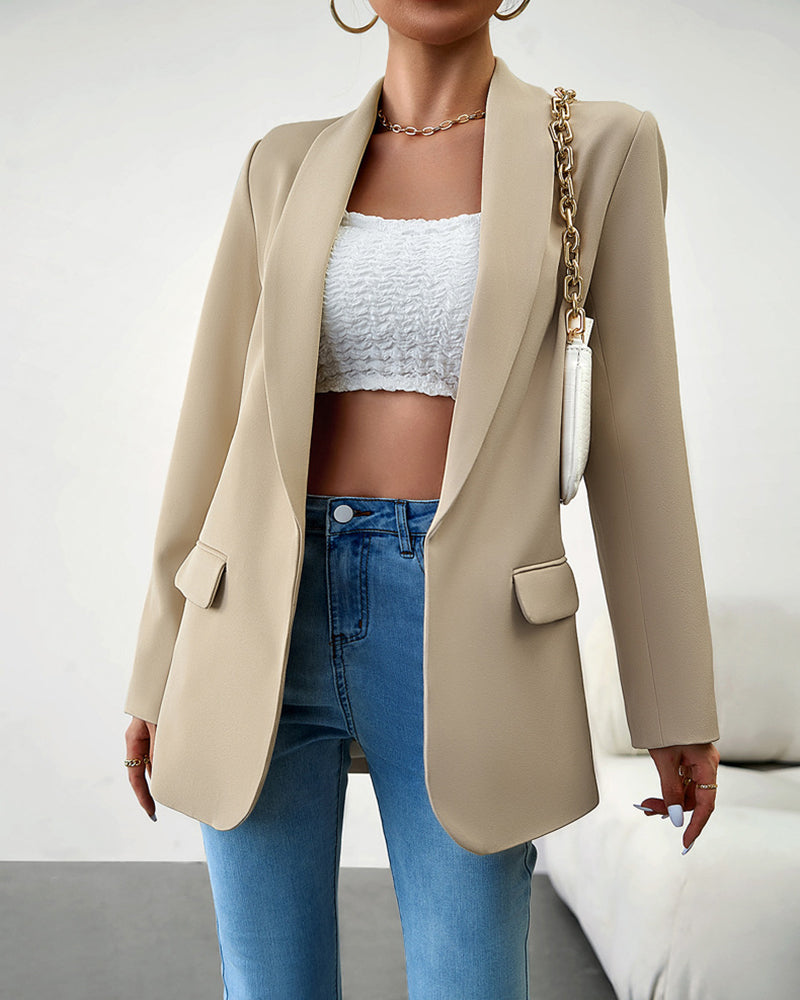 Women's Open-Front Long Sleeve Workwear Casual Blazer – Apricot
